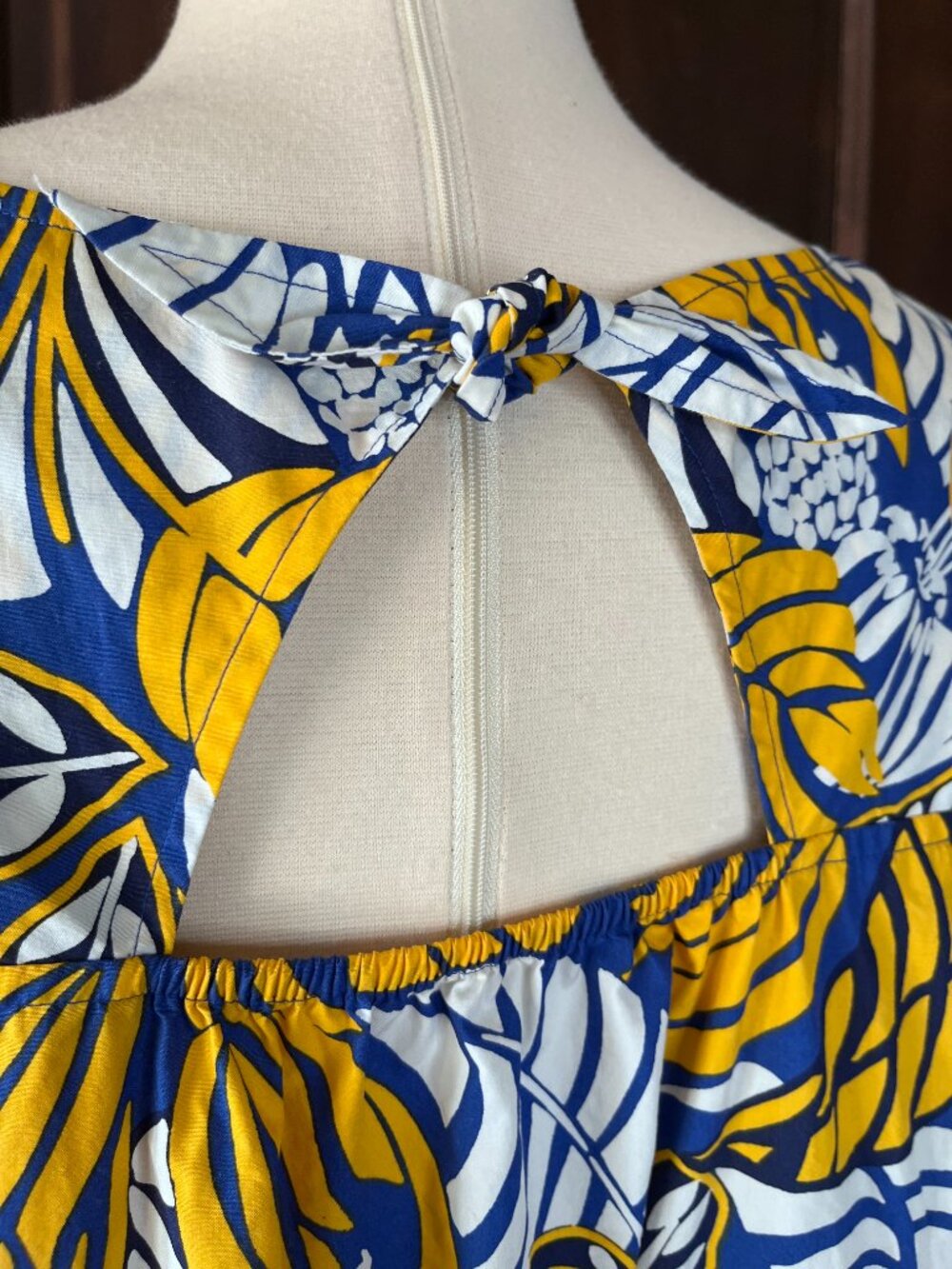 Talbots Tie Back Top in Colorblock Leaves Women's XL 100% Cotton Blue/Yellow - Picture 5 of 8